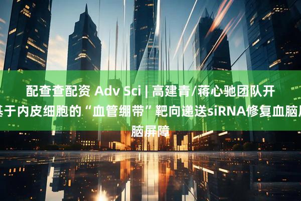 配查查配资 Adv Sci | 高建青/蒋心驰团队开发基于内皮细胞的“血管绷带”靶向递送siRNA修复血脑屏障